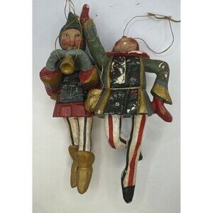 2 VTG HOFH Lord A Leaping Piper Piping Wooden Ornaments 12 Days Of Christmas